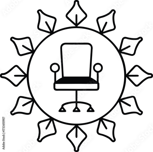 therapist chair surrounded by mandala vines illustration on transparent background