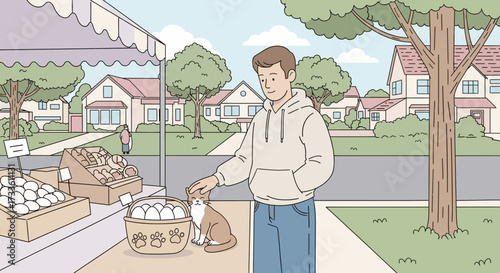 A Day at the Local Market: A Man's Kind Gesture Towards a Street Cat