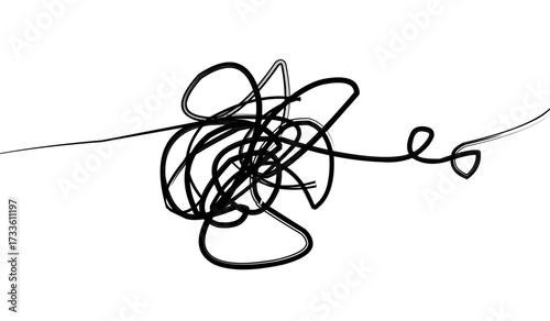 Random chaotic lines in hand drawn style. Tangled abstract scribble clew vector illustration for messy doodle art and design element
