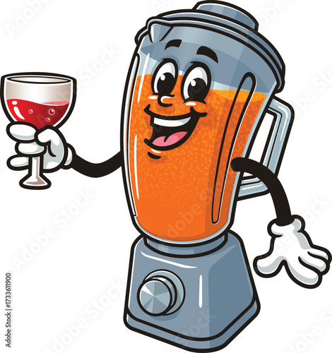 Blender mascot cartoon holding a glass of drink