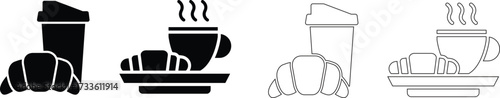 silhouette, liner loaf of bread, vector illustration of bread. mussel silhouette vector. Simple black and white illustration featuring coffee cup steaming and delicious croissant in cafe design.