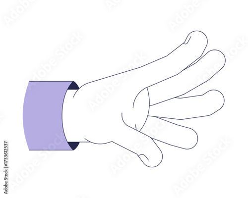 Open hand gesture with fingers extended vector illustration. Grabbing, grasping, reaching interaction. Outstretched, intent 2D cartoon image isolated on white. Editable flat clipart colorful