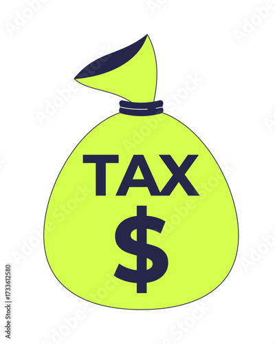 Tax money bag 2D cartoon object. Taxation, finance, government revenue sack. Savings deduction. Economic moneybag. Public funds isolated element flat vector clip art on white. Spot illustration