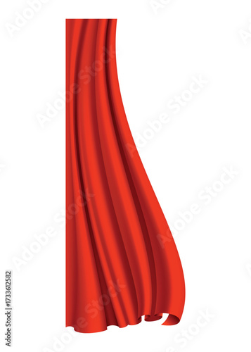 Red curtains realistic. Theater fabric silk decoration for movie cinema or opera hall. Curtains and draperies interior decoration object. Isolated on transparent for theater stage