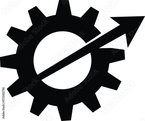 Black Silhouette of a Gear with an Upward Arrow Through the Center wheel