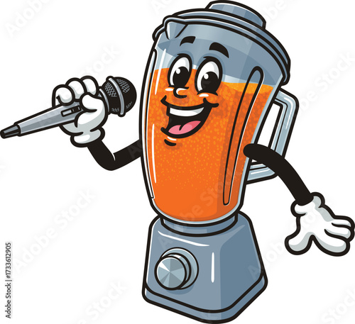 Blender mascot cartoon holding a microphone and singing
