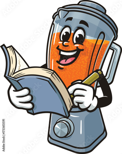 Blender mascot cartoon holding a book