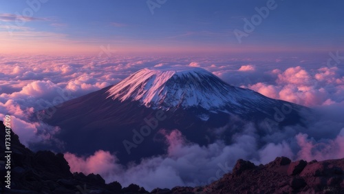Kilimanjaro mountain above cloudscape at sunrise