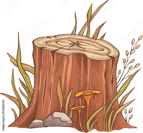 Hand drawn vector autumn elements. Fall leaves, mushrooms, maple, acorns, berries, oak, pumpkins. Harvest time. Colored trendy illustration Autumn floral stickers