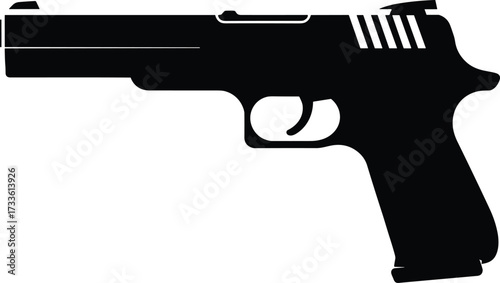 Black Silhouette of a Semi Automatic Handgun on White Background pistol firearm
