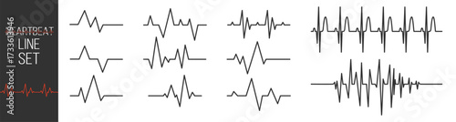 Heart icon, linear design, heartbeat line, pulse, cardiogram, ECG signal, medical health care, love concept, modern simple vector set on transparent background