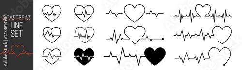 Heart icon, linear design, heartbeat line, pulse, cardiogram, ECG signal, medical health care, love concept, modern simple vector set on transparent background