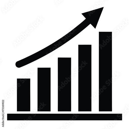 rising bar chart vector icon on whitr background