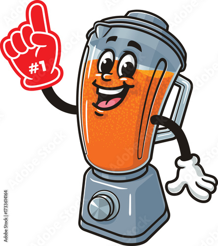 Blender mascot cartoon holding a giant foam finger
