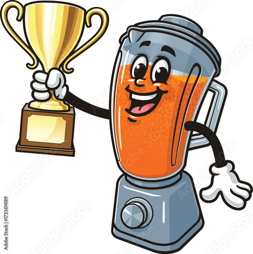 Blender mascot cartoon holding a trophy