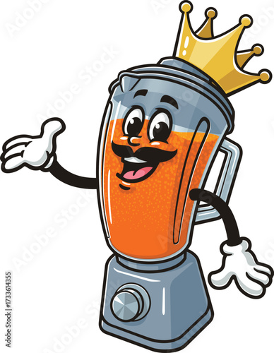 Blender king mascot cartoon wearing a crown