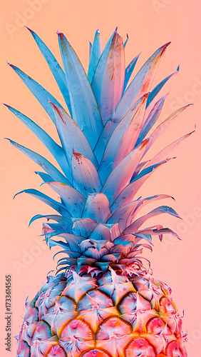 Pineapple in Psychedelic Colors. Synthwave Fruit, Exotic Bromeliad.