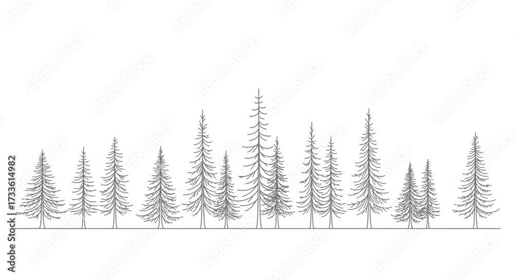 Obraz premium Elegant hand-drawn illustration of a coniferous forest line art concept