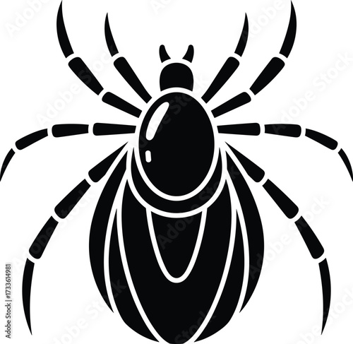 Black Silhouette of a Tick with Eight Legs on White Background insect arachnid