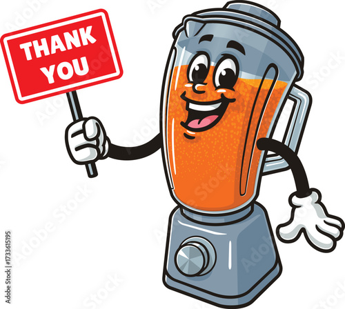 Blender mascot cartoon holding a thank you sign