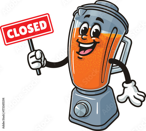 Blender mascot cartoon holding a closed sign