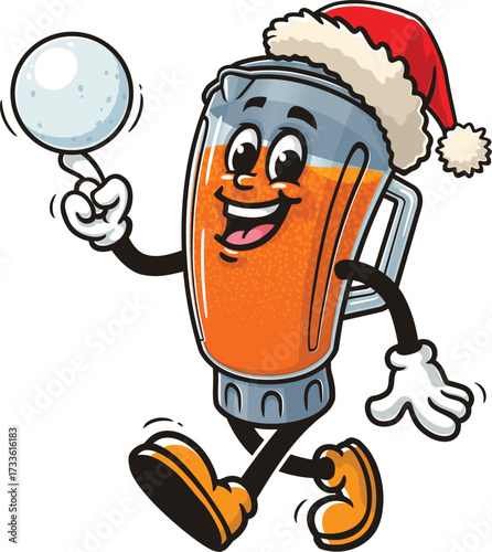 Blender mascot cartoon playing snowballs and wearing a Christmas hat