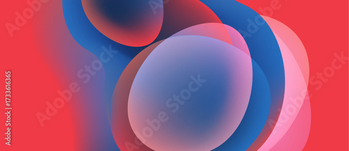 Abstract composition featuring overlapping translucent circles. Colors blendreds, blues, pinkscreating soft gradients. Minimalist design, modern aesthetic.