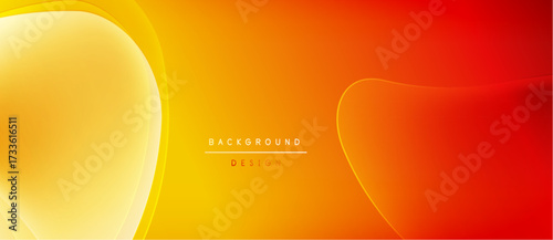 Abstract background features smooth curves, warm colors. Gradient transitions from yellow to orange, red hues dominate design. Minimalist text present.