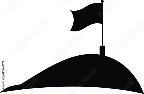 Flag on Hilltop Silhouette Icon mountain peak