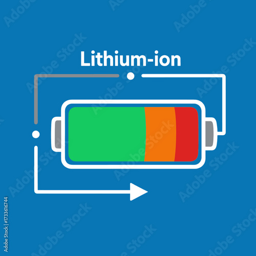 Charging battery icon with colorful segments on blue background
