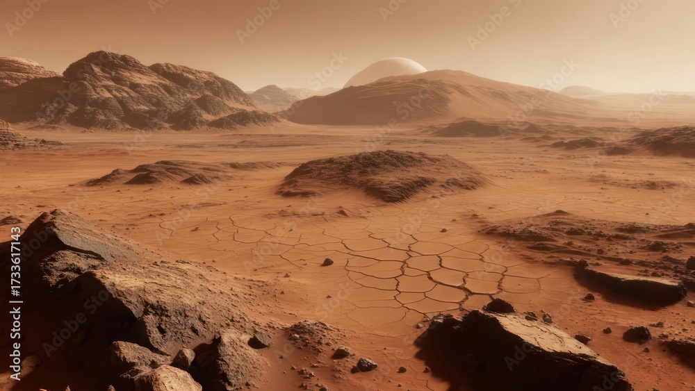 Fototapeta premium Martian landscape with habitat dome
