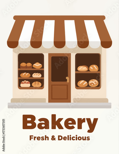 Cozy bakery storefront with fresh bread under warm brown awning
