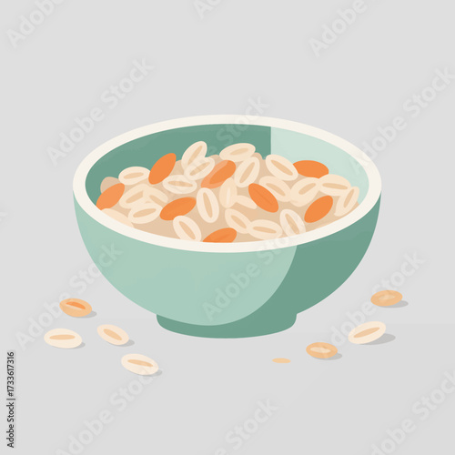 Cozy breakfast bowl with oats and almonds under soft light