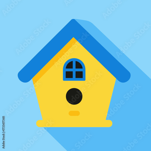 Cozy birdhouse icon on serene blue background