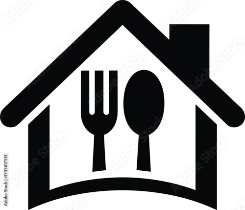 House with Fork and Spoon Icon home building