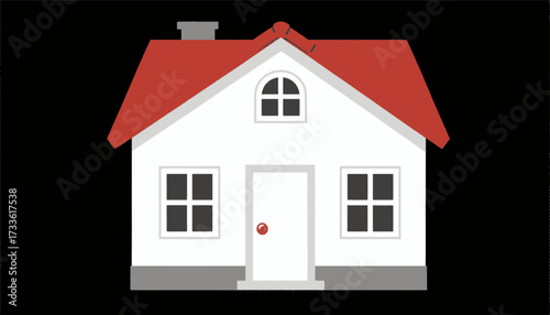 Cozy white house with red roof against black background