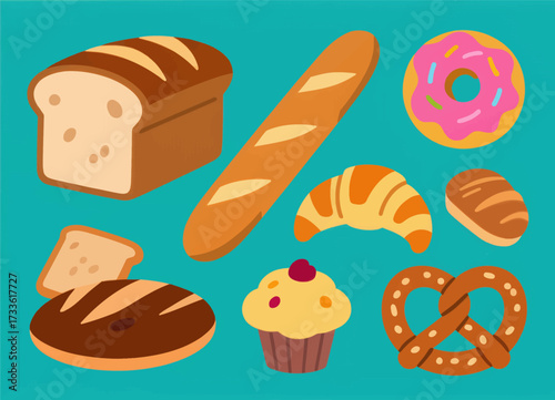 Delightful assortment of baked goods on a teal background