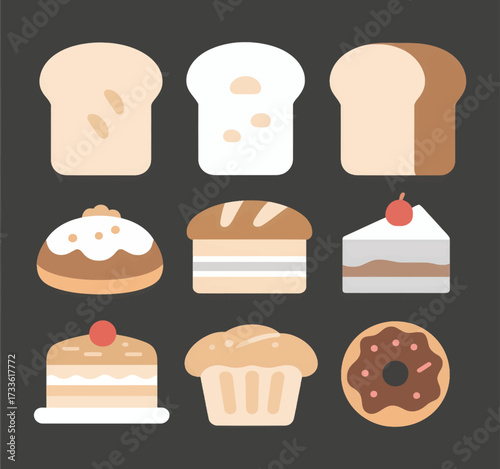 Delightful bakery icons in minimalist style with warm tones