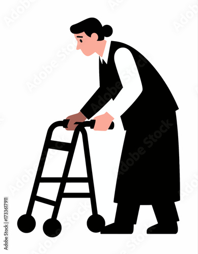 Determined elderly woman with walker navigating through life's journey