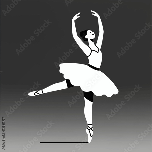Elegant ballerina silhouette in white tutu against dark gradient background