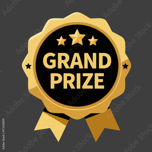 Elegant gold grand prize seal with stars on black background