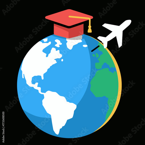 Global education adventure with graduation and travel icons