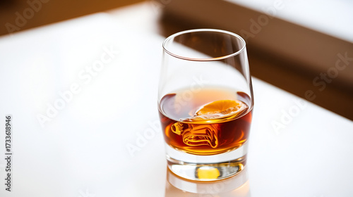 Wallpaper Mural Golden Cognac: A snifter glass gracefully cradles amber cognac, its rich color contrasting with the clean, creating an enticing image of luxury and indulgence. Torontodigital.ca