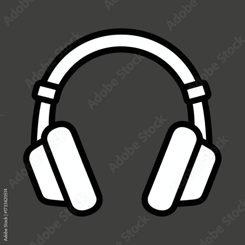 Minimalist white headphones icon on dark background