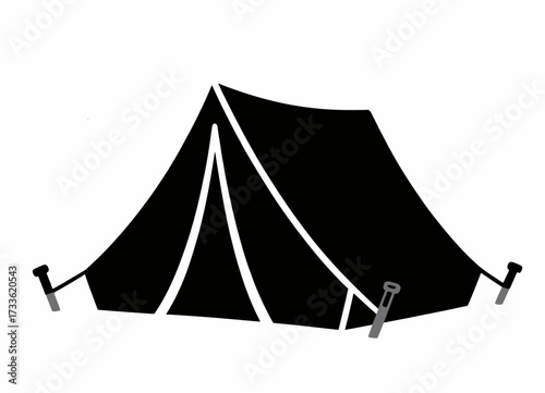 Minimalistic black camping tent silhouette under clear sky