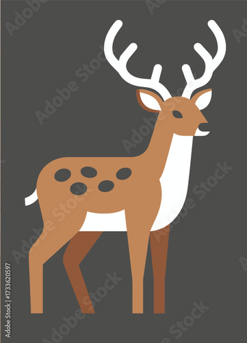 Minimalistic deer illustration with white antlers and brown spots against dark background