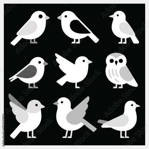 Minimalistic white birds on black background with serene simplicity
