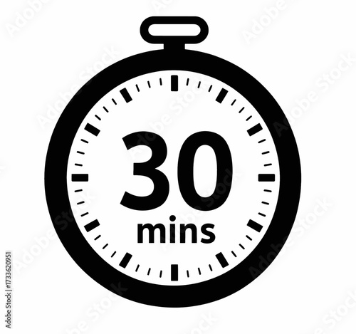 Modern 30-minute timer icon on white background