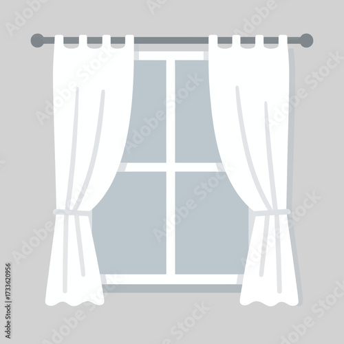 Minimalistic white curtains on a gray background
