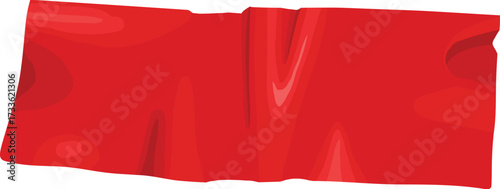 Red duct tape. Scotch glued stripe for repair packaging, adhesive sticker insulating patch crumpled strips sticky color paper plastic tapes, realistic nowaday vector illustration of sticker tape label